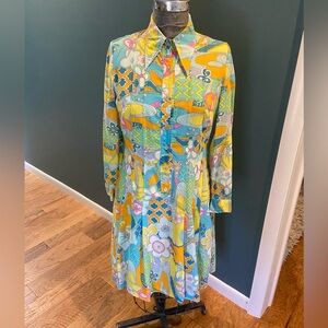 Vintage Floral Retro Multicolor Dress Purchased in Rome, Italy